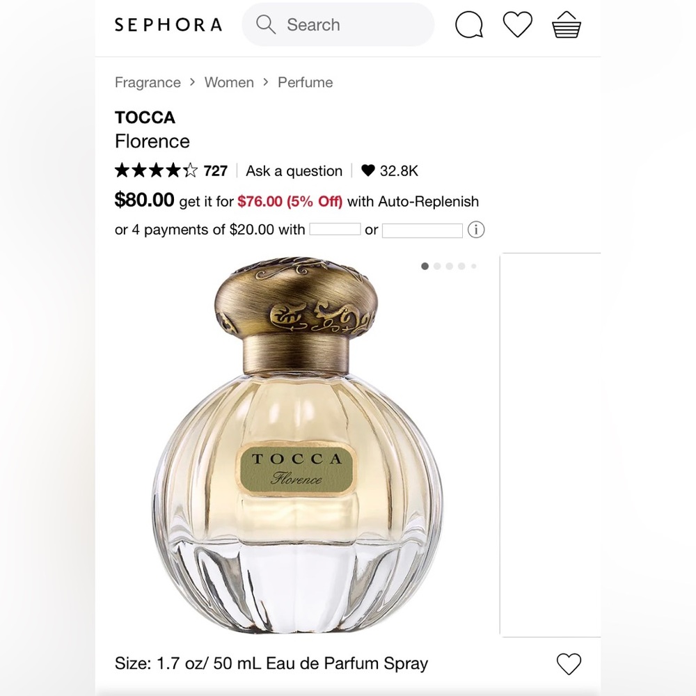 TOCCA Florence perfume 1.7 oz bottle with Estée Lauder bag